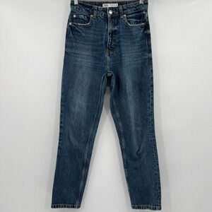 Zara Jeans Slim Straight Leg High Rise Dark‎ Wash Blue Denim Women’s Size 2